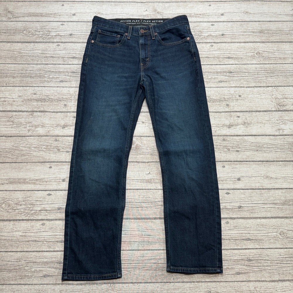 Levi's Jeans Men's 31x30 Blue Dark Wash Action Flex Straight Fit Denim Whiskered